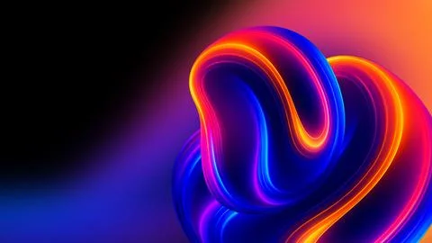 Neon Flowing 3D Gradient Shape on Futuristic Dark Background Stock Illustration