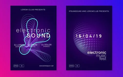 Neon flyer trance event. Techno dj party. Electro dance music. E Stock Illustration