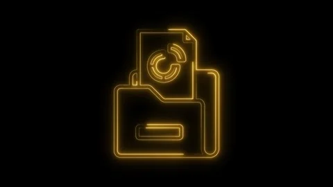 Neon folder with analytics document glows on dark background animation Stock Footage 312447873