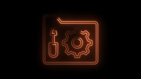 Neon folder with cogwheel and screwdriver icon animation on black background Stock Footage 322975086