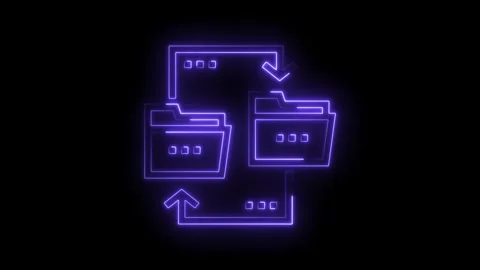 Neon folder data exchange transfer animated concept of digital transformation Stock Footage 322961075