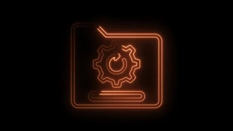 Neon folder data processing icon animation with rotating cog and progress bar Stock Footage 322974986