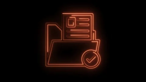 Neon folder with document and checkmark glowing on black background for file Stock Footage 322962682