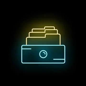 Neon folder file archive system icon Stock Illustration