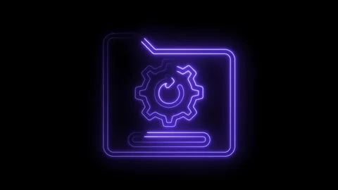 Neon folder with gear and arrow rotating symbol loading data transfer Video stock 322974980