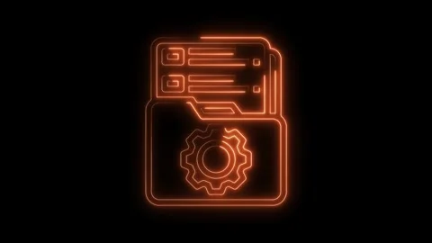 Neon folder with gear icon animation for technology and settings concepts on Stock Footage 322971575