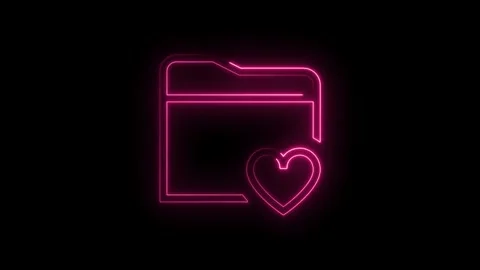 Neon folder with heart icon glowing animation on a black background for fil.. Stock Footage 314544640