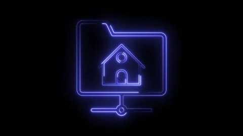 Neon folder with house icon on a computer network,home server connection concept Stock Footage 322989545