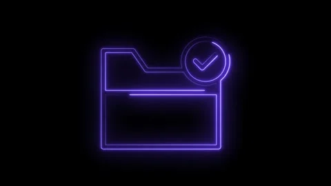 Neon folder icon animation with check mark glowing on black background concept Stock Footage 322983233