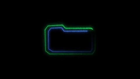 Neon folder icon animation with glowing green and blue electric lines on bl.. Stock Footage 335115238