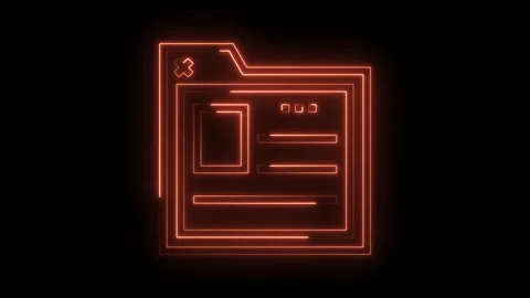 Neon folder icon animation with orange glow cyberpunk style isolated on black Stock Footage 322958215