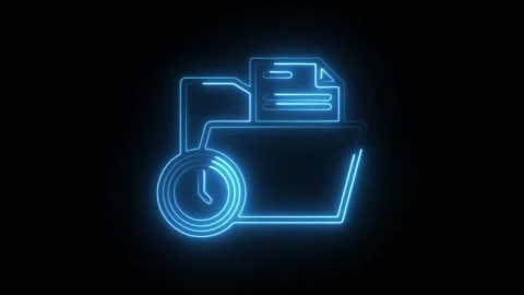 Neon folder icon with clock animation indicating time management and data p.. Stock Footage 309911417