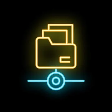 Neon folder icon connecting to a network sharing files Stock Illustration