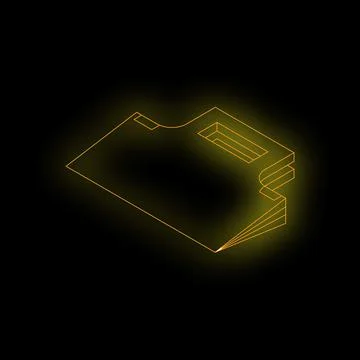 Neon folder icon glowing on black background Stockillustratie