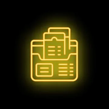 Neon folder icon glowing on black background Illustrazione stock
