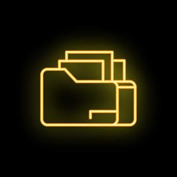 Neon folder icon glowing on dark background Stock Illustration