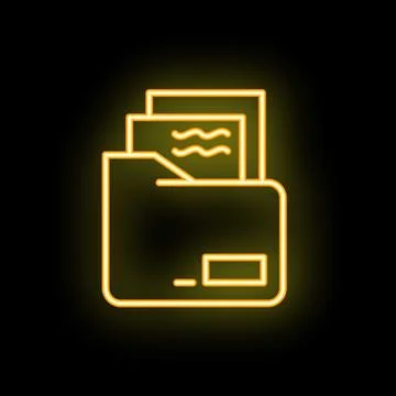 Neon folder icon glowing on dark background Stock Illustration