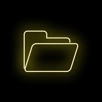 Neon folder icon glowing yellow on black background Illustrazione stock