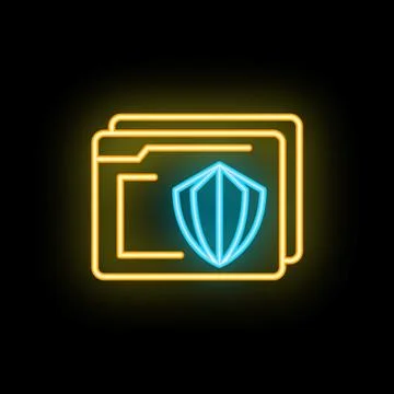 Neon folder icon representing data protection and cybersecurity Stock Illustration