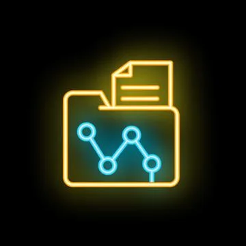 Neon folder icon showing data analysis with line chart and document 스톡 일러스트