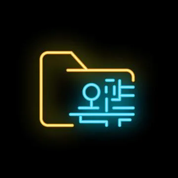Neon folder icon showing digital information storage Illustrazione stock