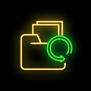 Neon folder icon showing rotating files concept Stock Illustration
