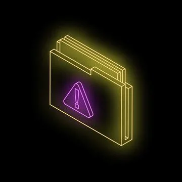 Neon folder icon showing warning or error message Stock Illustration