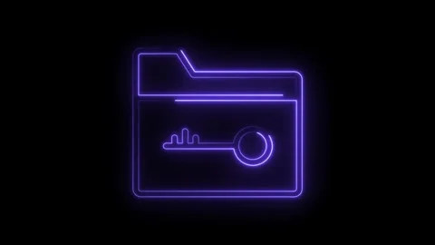 Neon folder with key icon glowing security data and information concept Stock Footage 322975257