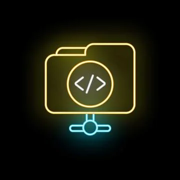 Neon folder network icon showing coding development Stockillustratie