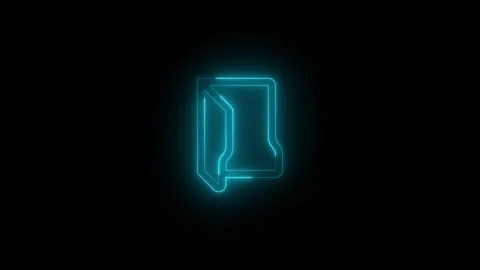 Neon folder open icon cyan glowing black background animation Stock Footage 275280062