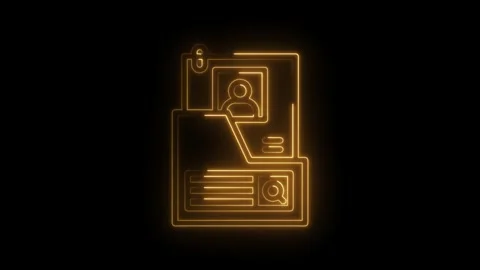 Neon folder with personal file and magnifying glass on black background dig.. Stock Footage 312318429