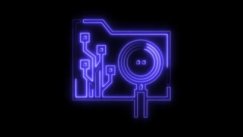 Neon folder search illustration on dark background for data analysis and di.. Stock Footage 312328525