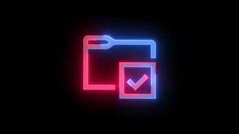 Neon folder select icon blue red color glowing animated black background Stock Footage 273782429