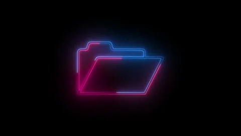 Neon folder sign icon blue pink color animation black background Stock Footage 265398721