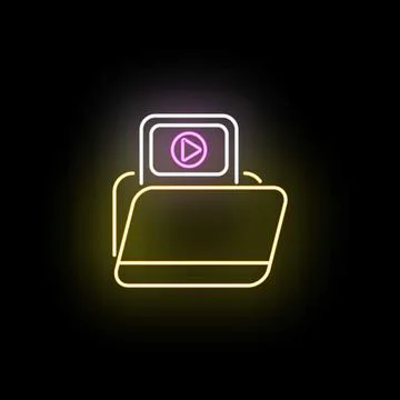 Neon folder with video play button icon 库存插图