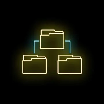 Neon folders showing digital data file hierarchy and network structure Stockillustratie