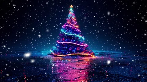 Neon forest. Snow forest. Falling snowflakes. Looped snow. Midnight forest. Stock Footage 269598427