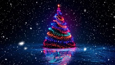 Neon forest. Snow forest. Falling snowflakes. Looped snow. Midnight forest. Stock Footage 269598672