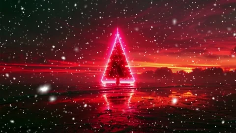 Neon forest. Snow forest. Falling snowflakes. Looped snow. Midnight forest. Stock Footage 269599743