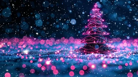 Neon forest. Snow forest. Falling snowflakes. Looped snow. Midnight forest. Stock Footage 269601767