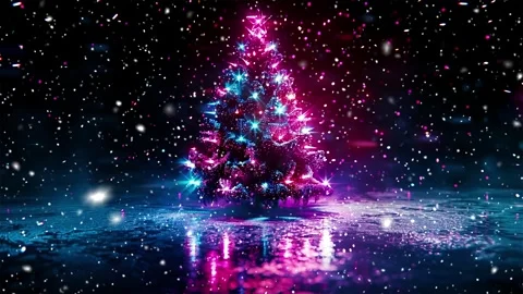 Neon forest. Snow forest. Falling snowflakes. Looped snow. Midnight forest. Stock Footage 269602020