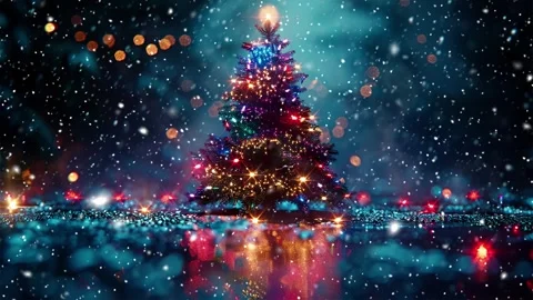 Neon forest. Snow forest. Falling snowflakes. Looped snow. Midnight forest. Stock Footage 269602895