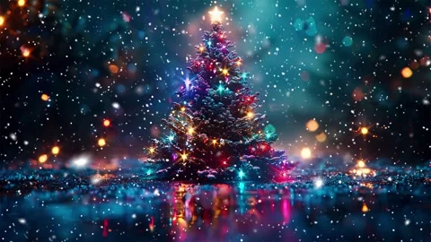 Neon forest. Snow forest. Falling snowflakes. Looped snow. Midnight forest. Stock Footage 269603352