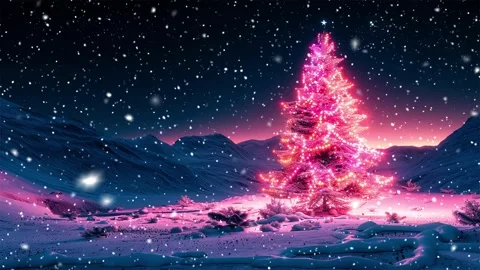 Neon forest. Snow forest. Falling snowflakes. Looped snow. Midnight forest. Stock Footage 269603362