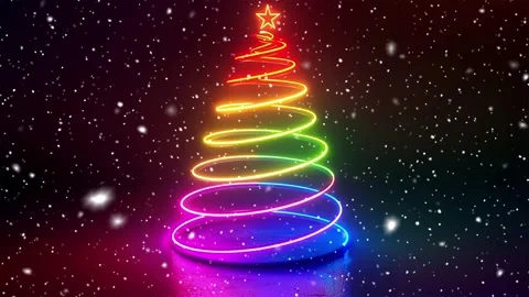 Neon forest. Snow forest. Falling snowflakes. Looped snow. Midnight forest. Stock Footage 269603636