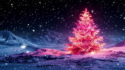 Neon forest. Snow forest. Falling snowflakes. Looped snow. Midnight forest. Stock Footage 269603731