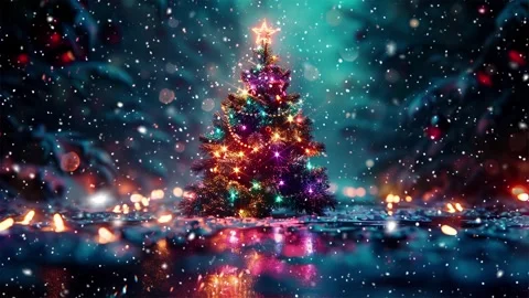 Neon forest. Snow forest. Falling snowflakes. Looped snow. Midnight forest. Stock Footage 269604539