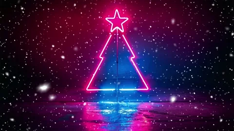 Neon forest. Snow forest. Falling snowflakes. Looped snow. Midnight forest. Stock Footage 269605116