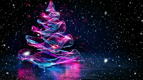 Neon forest. Snow forest. Falling snowflakes. Looped snow. Midnight forest. Stock Footage 269606029