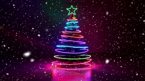 Neon forest. Snow forest. Falling snowflakes. Looped snow. Midnight forest. Stock Footage 269606741